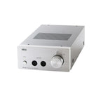 STAX SRM-400S Electrostatic Headphone Amplifier with silver front panel, volume knob, and dual headphone jacks on white background