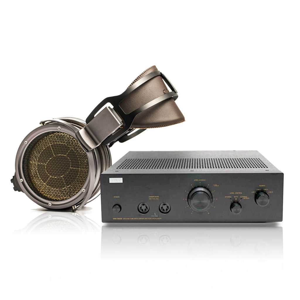 STAX Flagship Bundle SR-X9000 + SRM-T8000 with electrostatic headphones and amplifier on a white background