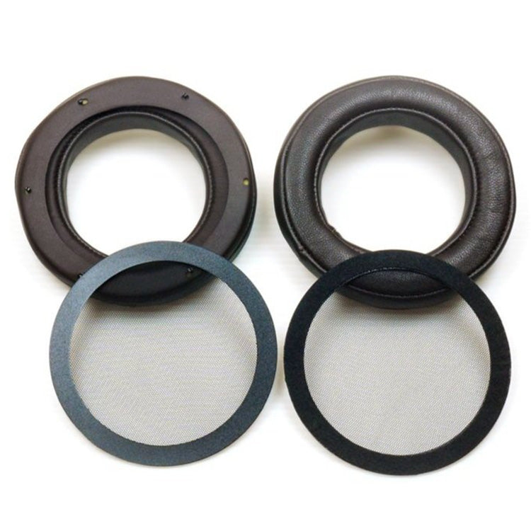 Pair of STAX Replacement Earpads for SR-X9000 Earspeakers with black mesh filters on white background