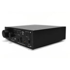 Black Violectric DHA V590² PRO Headphone Amplifier angled view showing control knobs and input ports on white background