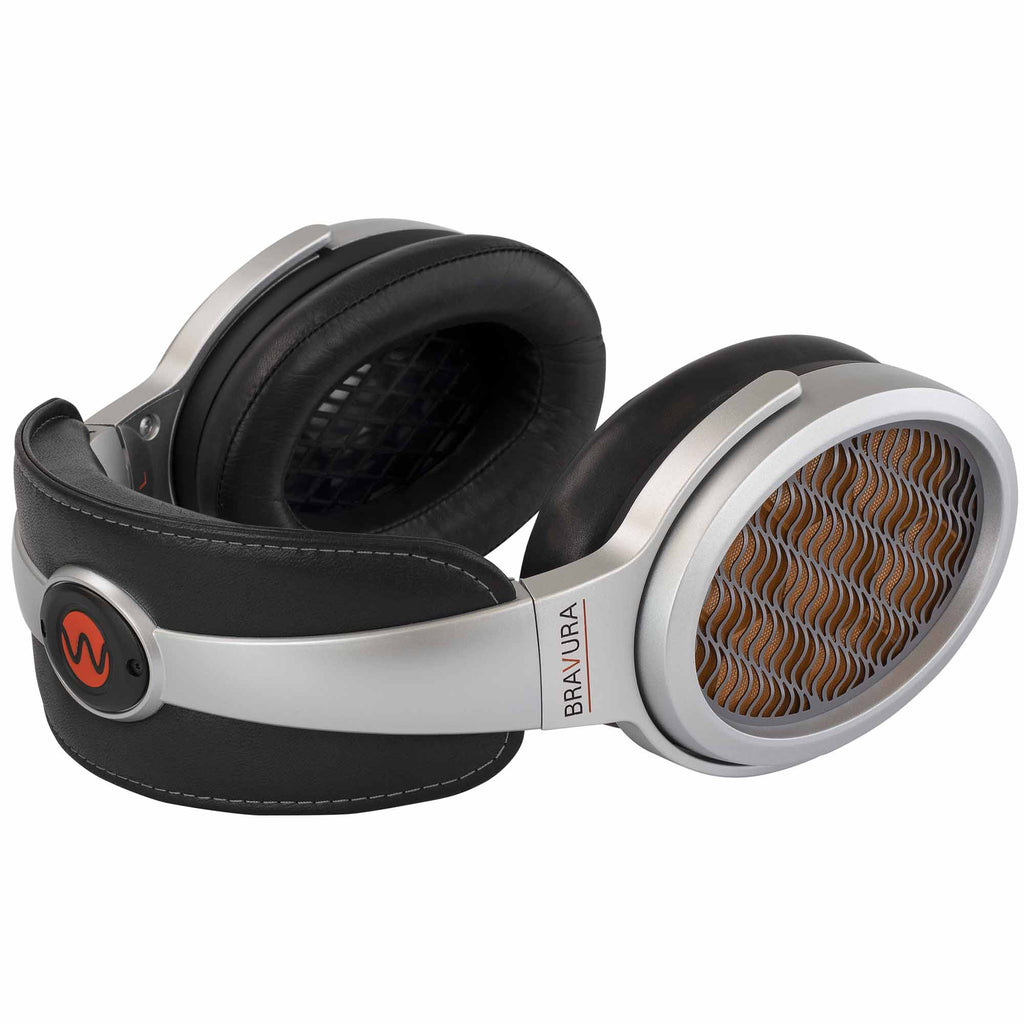 Warwick Acoustics BRAVURA Electrostatic Earspeaker System with open-back design and leather-padded ear cups on white background