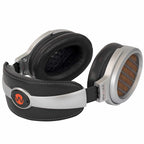 Warwick Acoustics BRAVURA Electrostatic Earspeaker System with silver frame and black cushioned ear pads on white background