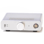 Front view of Warwick Acoustics BRAVURA Electrostatic Earspeaker System amplifier with control knob and output connector on white background