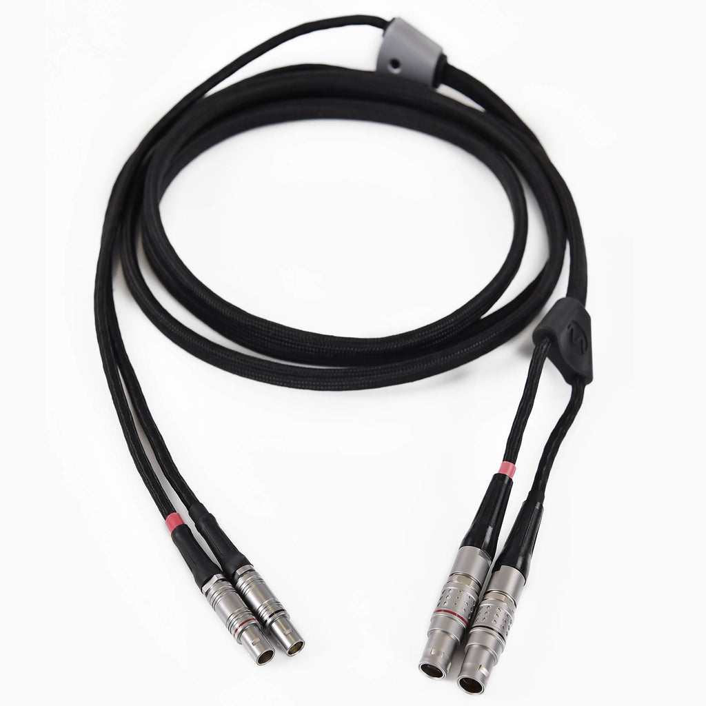 Warwick Acoustics APERIO Electrostatic Earspeaker System replacement cable with silver connectors on white background
