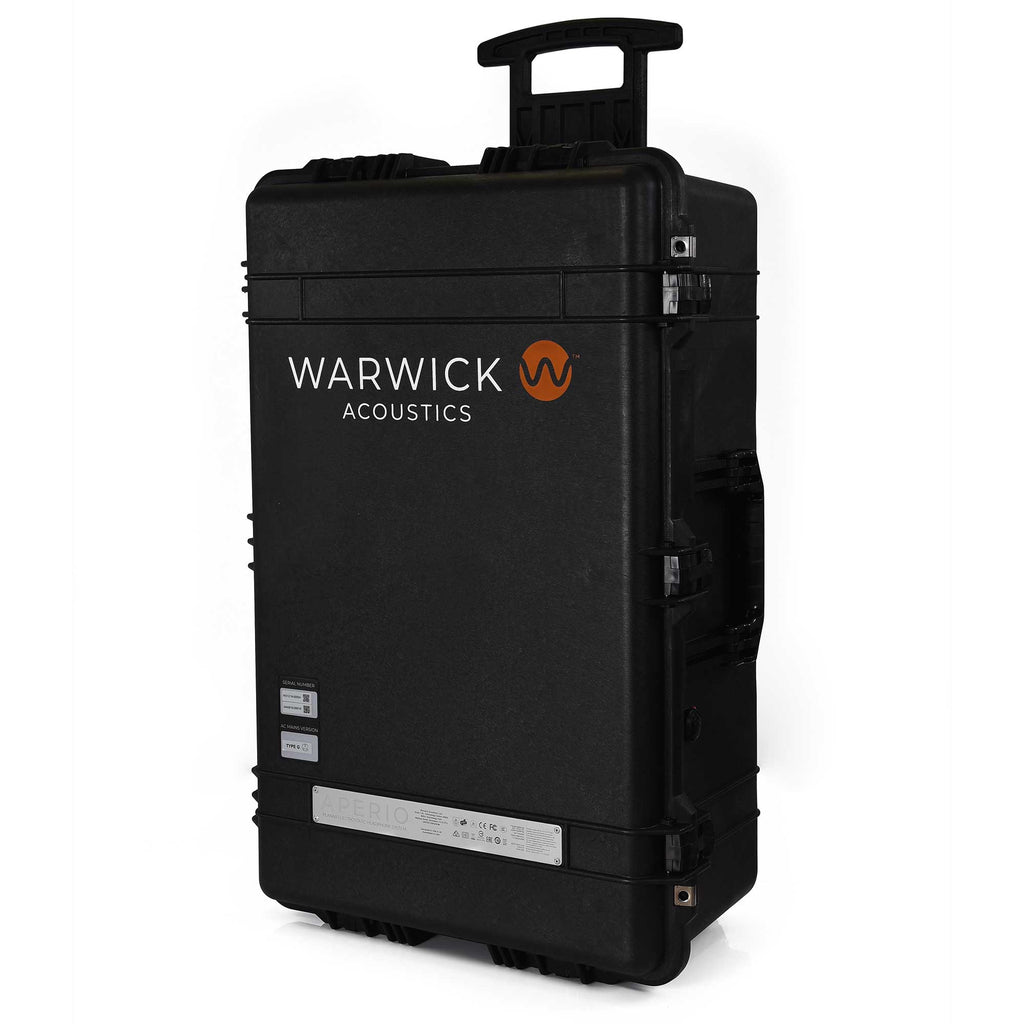 Black hard protective case with retractable handle for Warwick Acoustics APERIO Electrostatic Earspeaker System