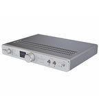 Warwick Acoustics APERIO Electrostatic Earspeaker System amplifier with silver front panel and control knobs on white background