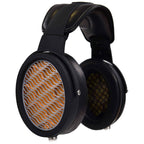 Warwick Acoustics APERIO Electrostatic Earspeaker System with black frame and wave-patterned golden grille close-up view