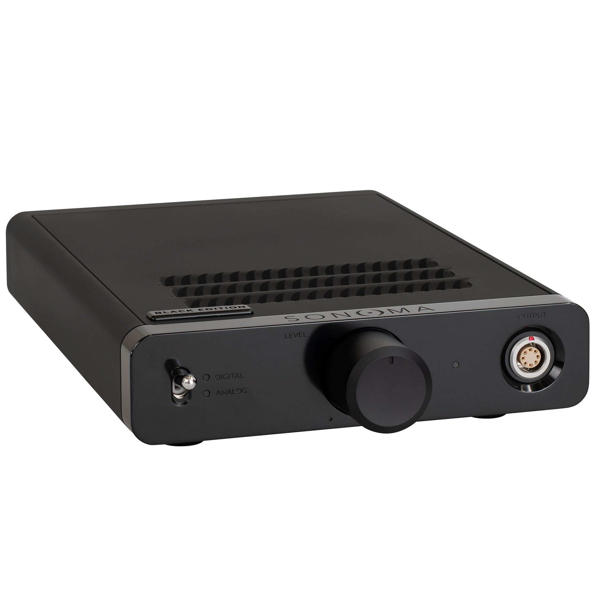 Warwick Acoustics BRAVURA Electrostatic Earspeaker System black amplifier with volume knob and input connection close-up