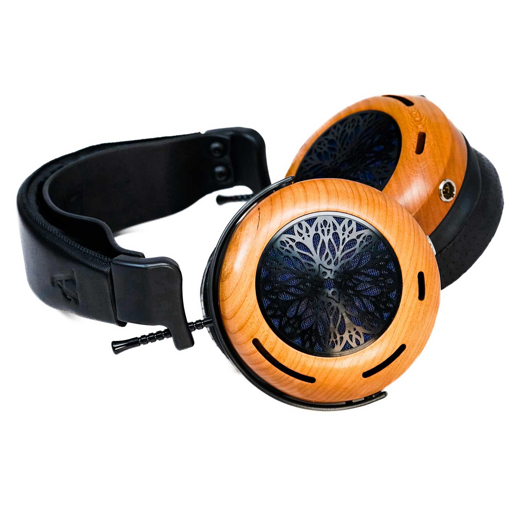 ZMF Atrium 2024 Open-Back with Magnesium Upgrade (Pre-Owned) headphones with wooden ear cups and black padded headband on white background