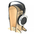 STAX SR-009 Open-Back Electrostatic Headphones displayed on a wooden headphone stand with black cable attached