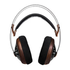 Meze 109 Pro Dynamic Open-Back Headphones with wood ear cups and black cushioned padding on white background