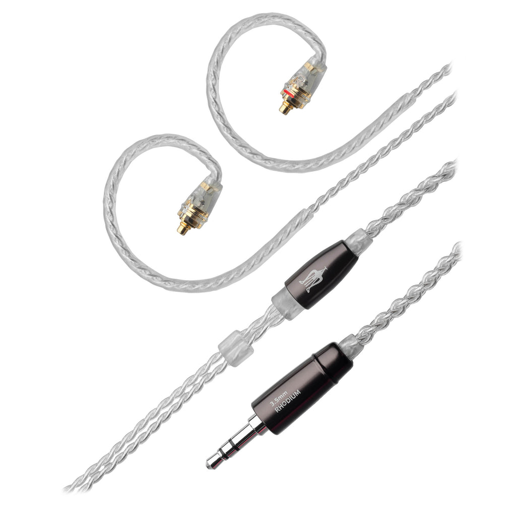Meze MMCX Silver Plated Upgrade Cable for Rai Penta / Advar with braided silver-plated wires and metal connectors on white background