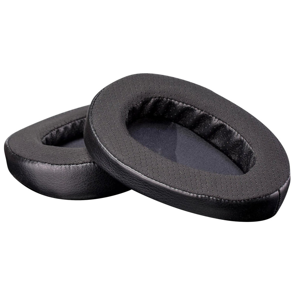 Black ear pads by HIFIMAN with a leather-like outer and textured fabric inner.