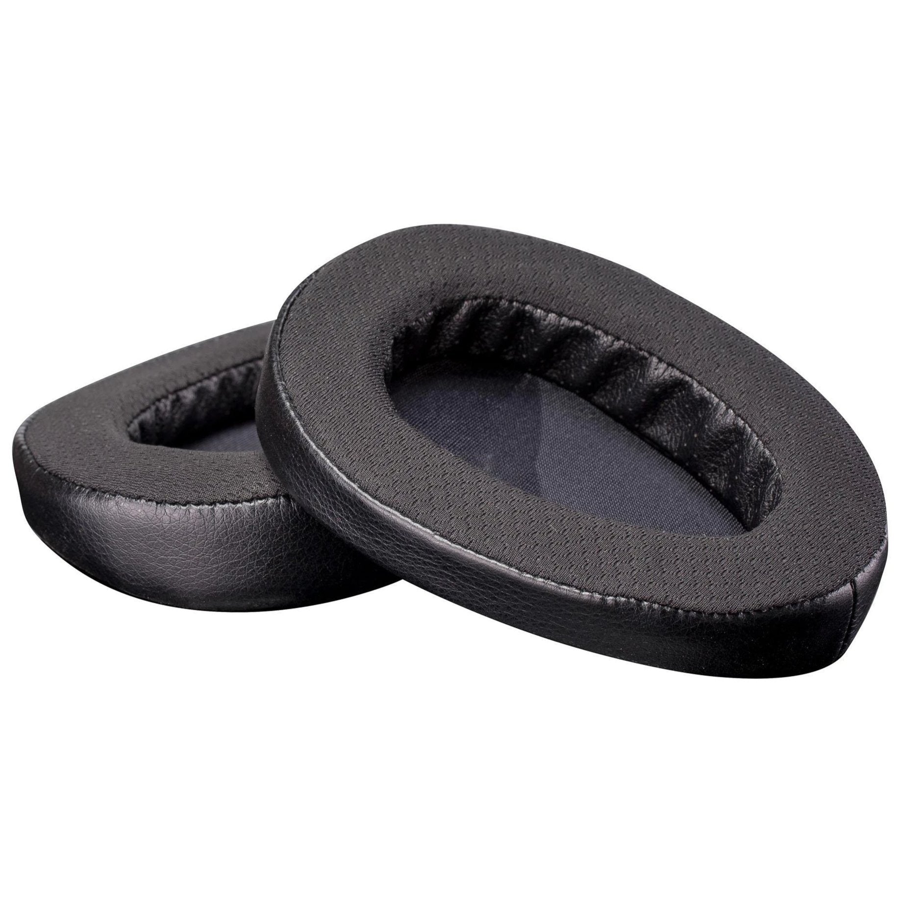 Black ear pads by HIFIMAN with a leather-like outer and textured fabric inner.