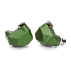 Campfire Andromeda ‘Emerald Sea’ in ear monitors with green geometric design on white background