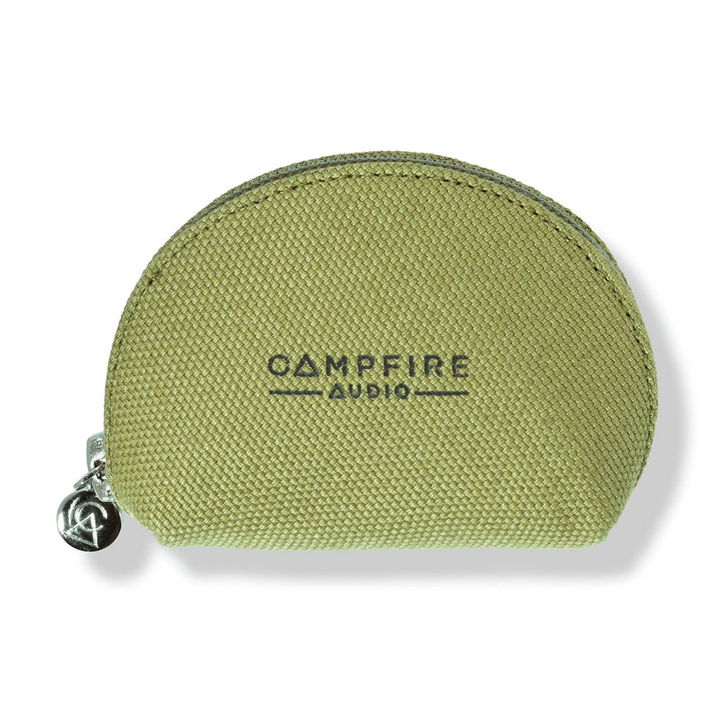 Olive green zippered carrying case with Campfire Audio logo for Campfire Satsuma (Open-Box) in-ear monitors