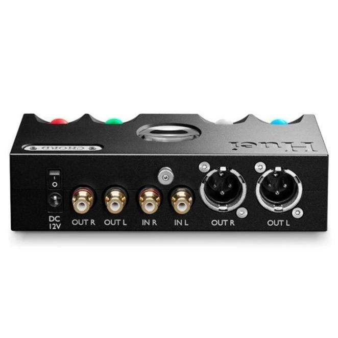 Rear view of the Chord Huei Phono Preamplifier showing input and output connections and power switch