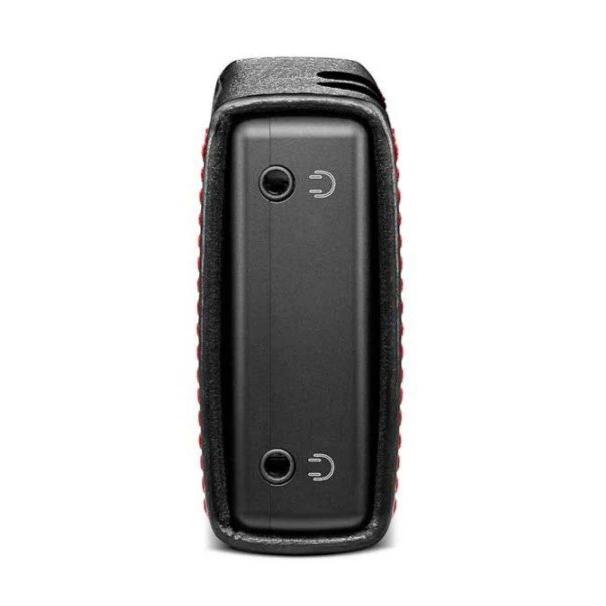 Close-up of the side view of Chord Mojo / Poly Premium Leather Case showing headphone jack openings and textured leather edges