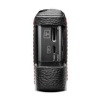 Side view of Chord Mojo / Poly Premium Leather Case showing microSD and USB ports on black device