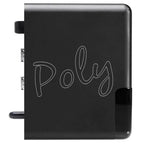 Top view of the Chord Poly Wireless Music Streamer in black with the word "Poly" on its surface