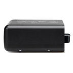 Side view of the black Chord Poly Wireless Music Streamer with rounded edges on a white background