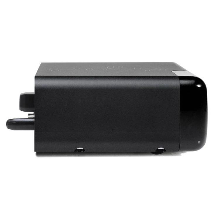 Side profile of the compact black Chord Poly Wireless Music Streamer with smooth matte finish and rounded edges