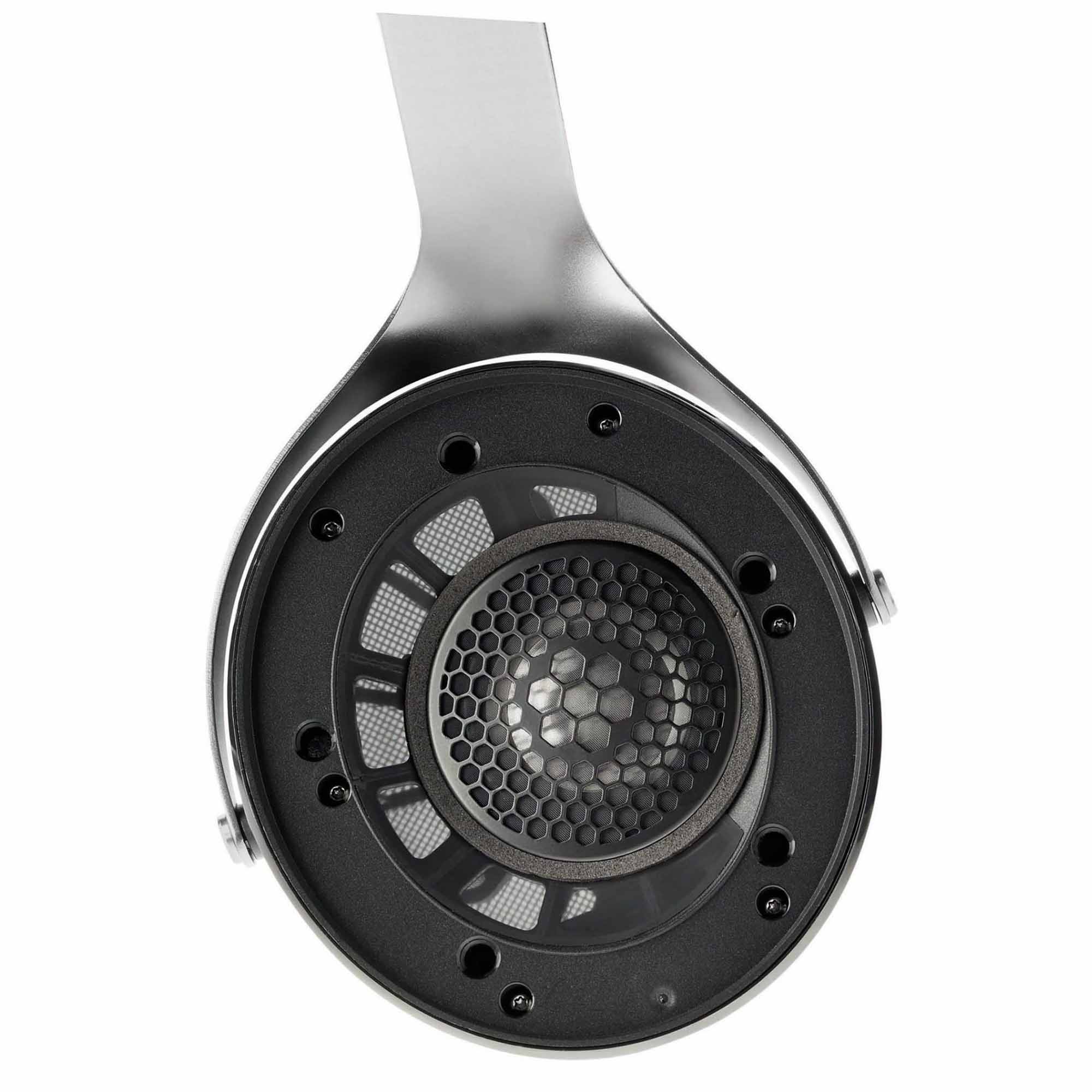 Close-up of the driver and open-back design of Focal Clear Open-Back Dynamic Headphones on a white background