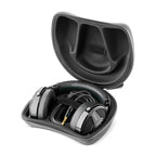 Open Focal Hard-Shell Headphone Carrying Case with Focal headphones and coiled cable inside on white background