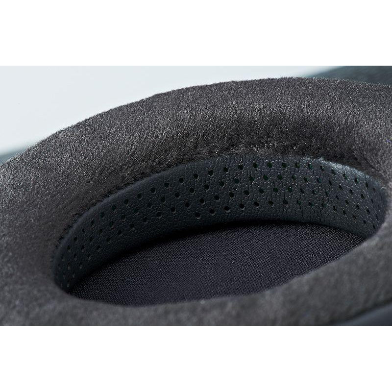 Close-up of black HIFIMAN FocusPads earpad with soft velour and perforated synthetic leather interior surface