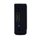iFi Audio GO blu Pocket BT DAC/Amp close-up showing USB-C port and indicator light on black device side panel