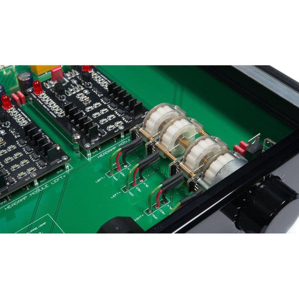 Close-up of internal components and circuit board inside the HeadAmp GS-X mk2 Balanced Headphone Amplifier / Pre-Amplifier