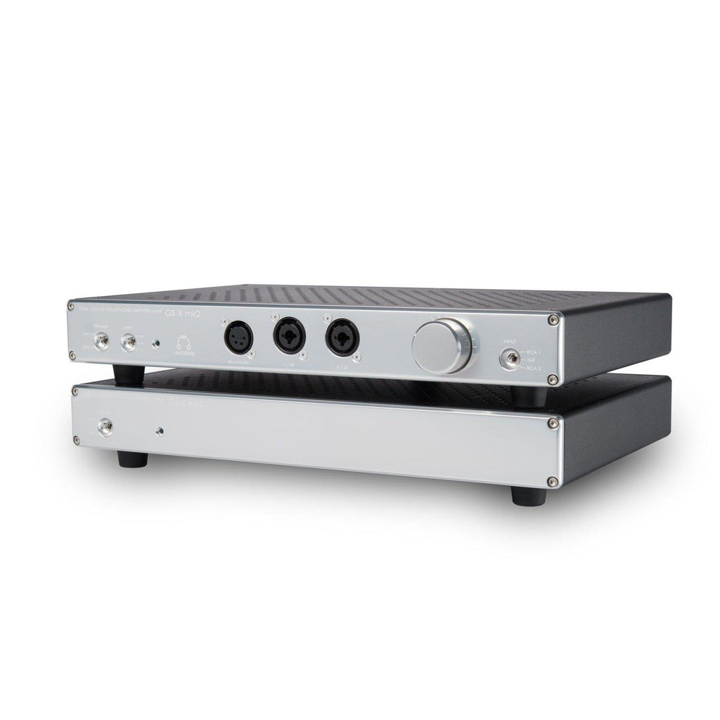 HeadAmp GS-X mk2 Balanced Headphone Amplifier / Pre-Amplifier in silver with multiple input and output connections on white background