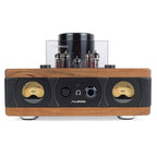 Front view of Auris Audio HA-2SF Tube Headphone Amplifier with wooden side panels and dual VU meters on white background