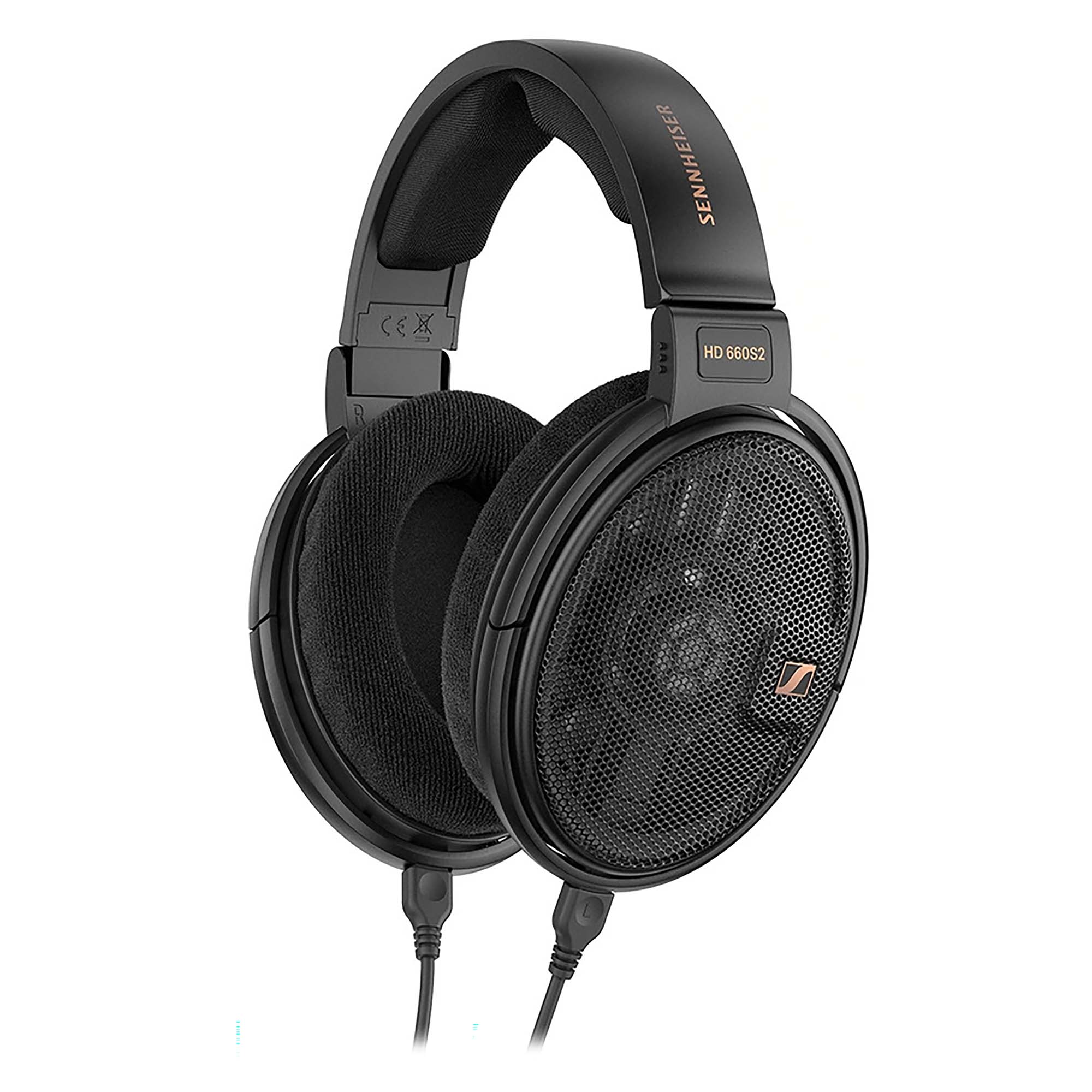 Sennheiser HD660S2 Open-Back Dynamic Headphones in black with large mesh ear cups and cushioned headband on white background