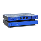 HeadAmp GS-X mk2 Balanced Headphone Amplifier / Pre-Amplifier in blue with multiple headphone inputs and control knobs on white background