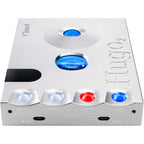 Front view of the silver Chord Hugo 2 DAC / Portable Headphone Amplifier with colored control buttons and engraved branding