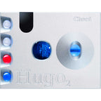 Top view of Chord Hugo 2 DAC / Portable Headphone Amplifier with illuminated control buttons and blue display window