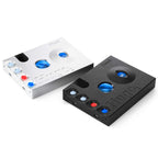 Two Chord Hugo 2 DAC / Portable Headphone Amplifier units in black and silver with blue and red control buttons on white background