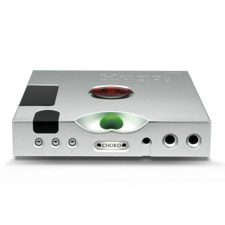 Front view of Chord Hugo TT2 High Resolution DAC / Pre-Amp showing input jacks and signature design elements on white background