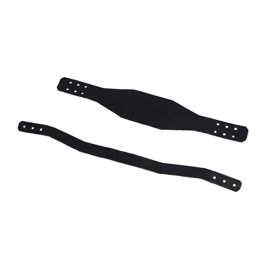 RAAL-requisite Leather Headstrap Replacements for SR1 in black leather with multiple mounting holes on white background