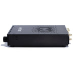 Side view of the Mytek Liberty THX AAA™ Headphone Amp (Used) showing black metal casing and gold RCA connectors