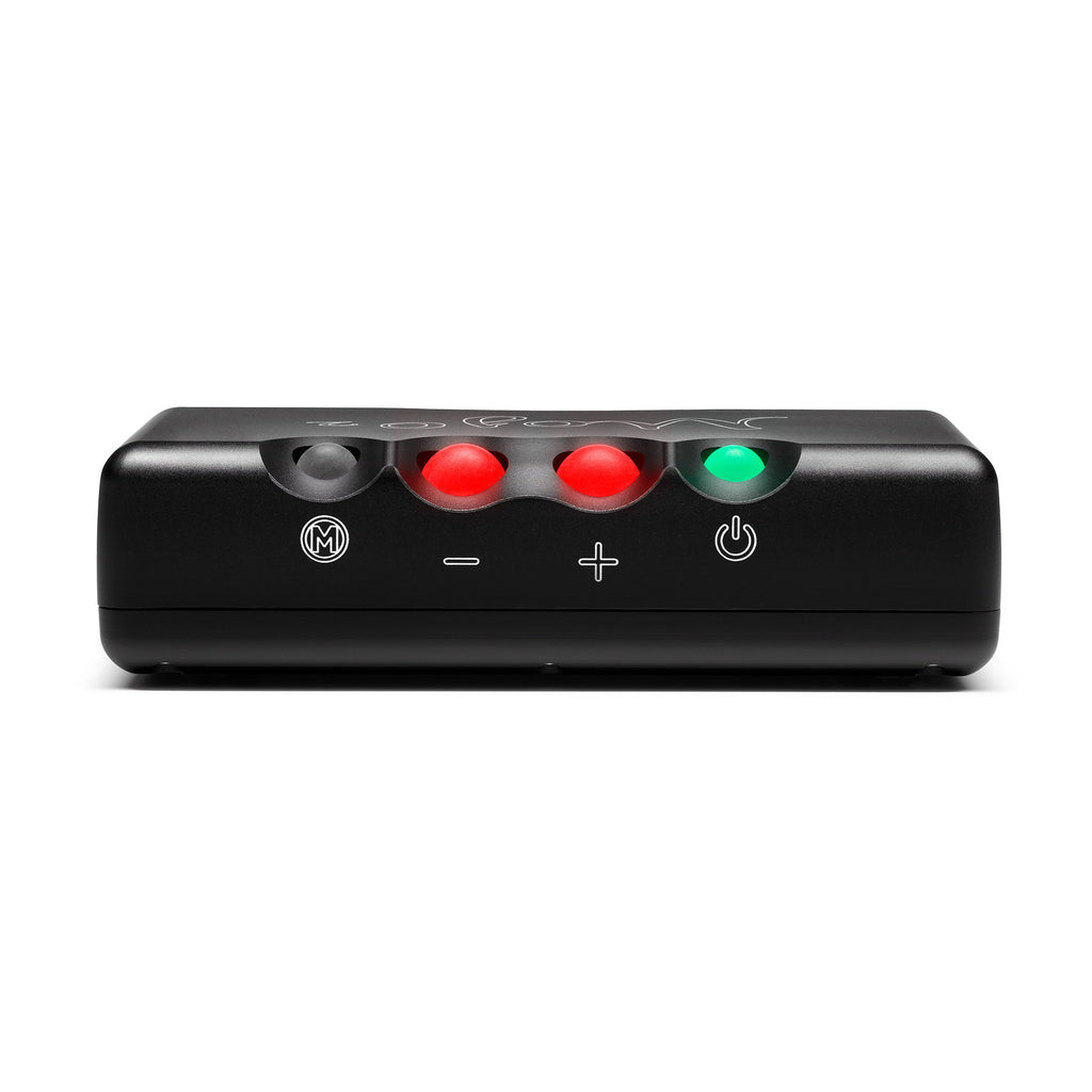 Front view of Chord Mojo 2 DAC / Portable Amp showing illuminated control buttons on black chassis