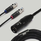 Meze Empyrean Standard Headphone Cables with braided black cable and balanced 4-pin XLR connectors on gray background