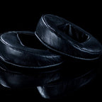 Dan Clark Audio ETHER and VOCE Angled Replacement Ear Pads in black leather for ETHER Flow and VOCE headphones close-up view