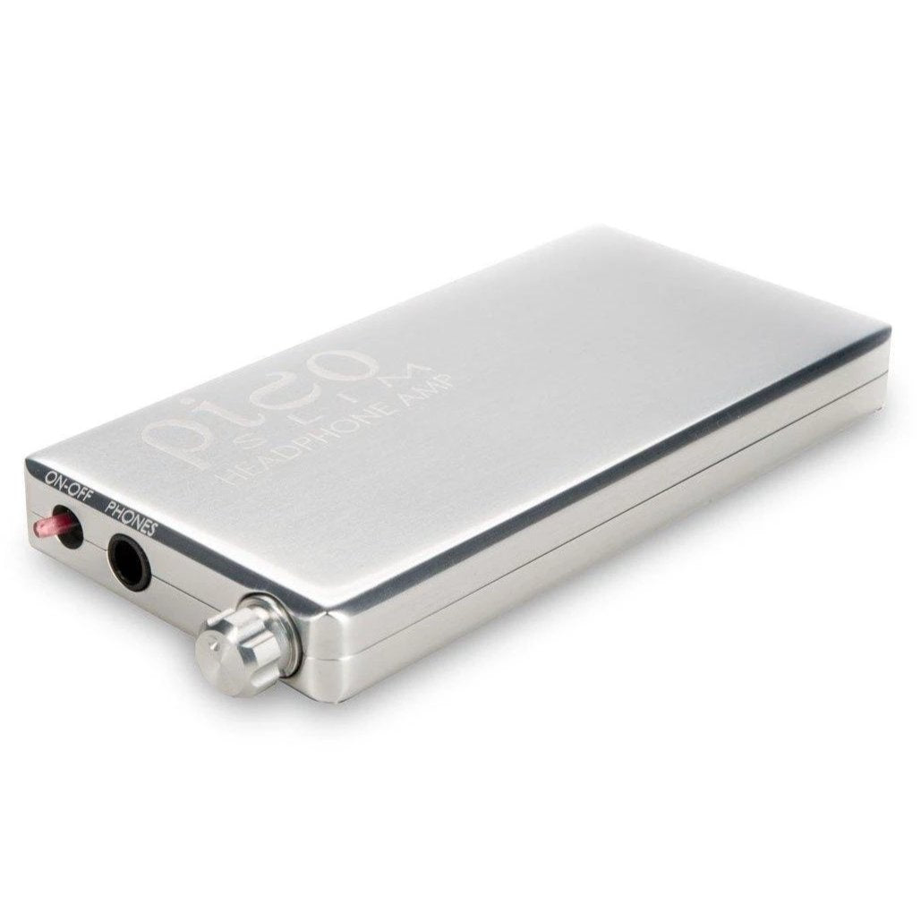 Silver HeadAmp Pico Slim Portable Headphone Amplifier with volume knob and headphone jack on a white background