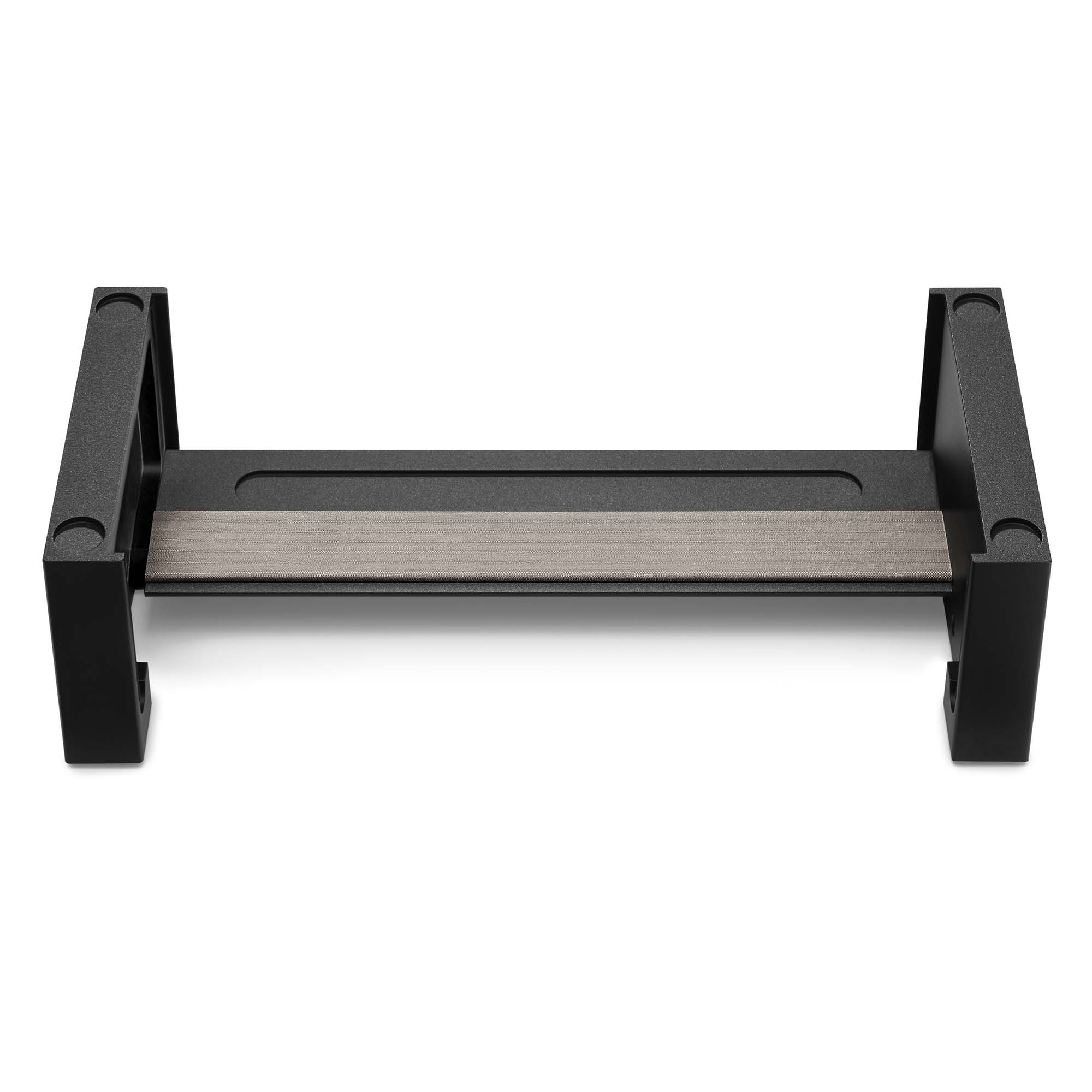 Black and silver Chord Qutest Stand System tier designed to securely stack Chord devices on a white background