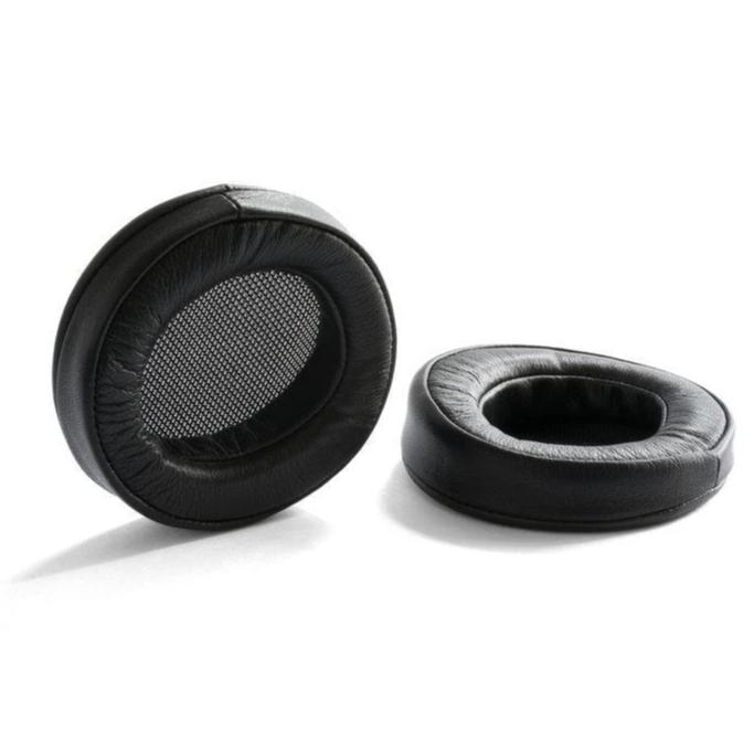 STAX EP-009 Replacement Earpads for SR-009-series Earspeakers in black synthetic leather with dustproof mesh set on white background