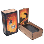 Campfire Solaris 'Stellar Horizon' in-ear monitors displayed in wooden box with fiery themed packaging and insert card
