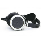 STAX SR-009 Open-Back Electrostatic Headphones with silver ear cups and black padded headband on white background