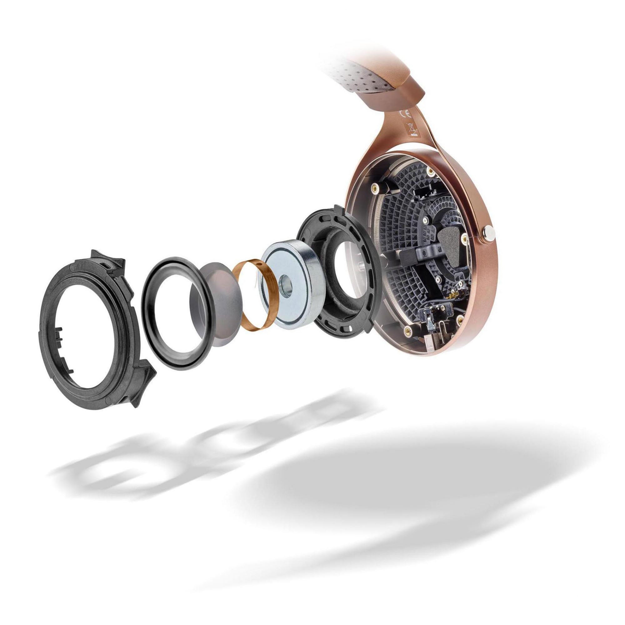 Exploded view of Focal Stellia Closed-Back Dynamic Headphones showing detailed internal components and driver assembly